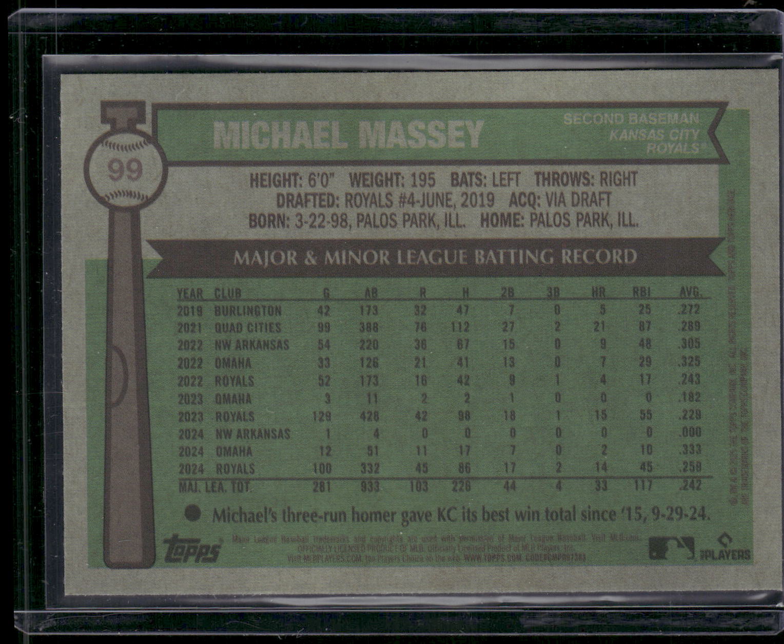 2025 Topps Heritage #99 Michael Massey Chrome Pink Sparkle Refractor