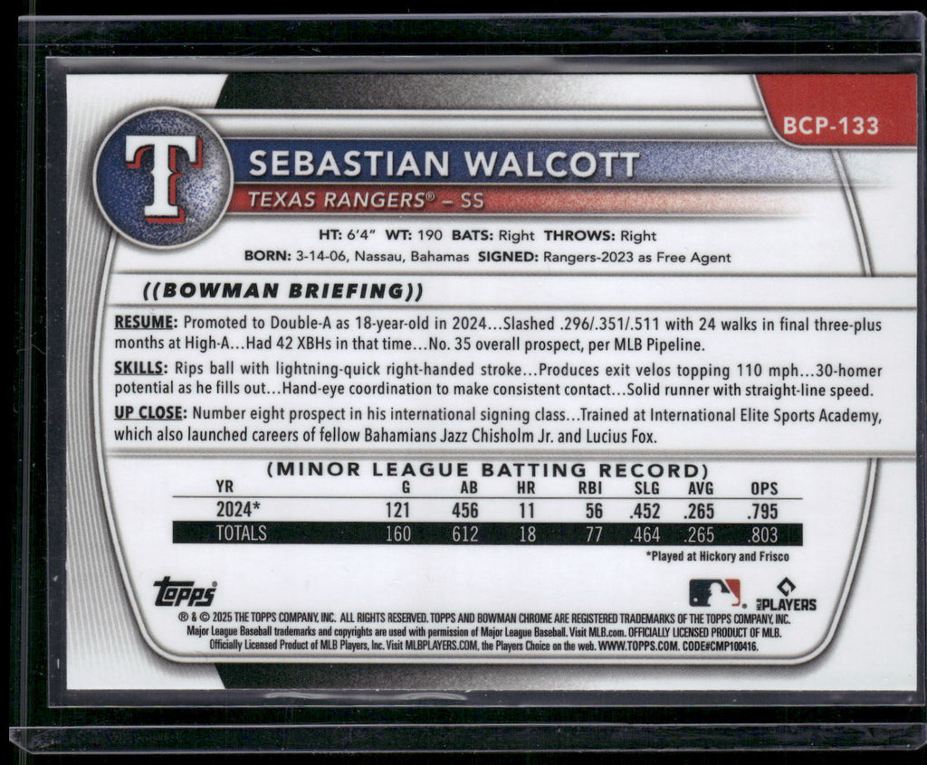 2025 Bowman #BCP-133 Sebastian Walcott Chrome Prospects