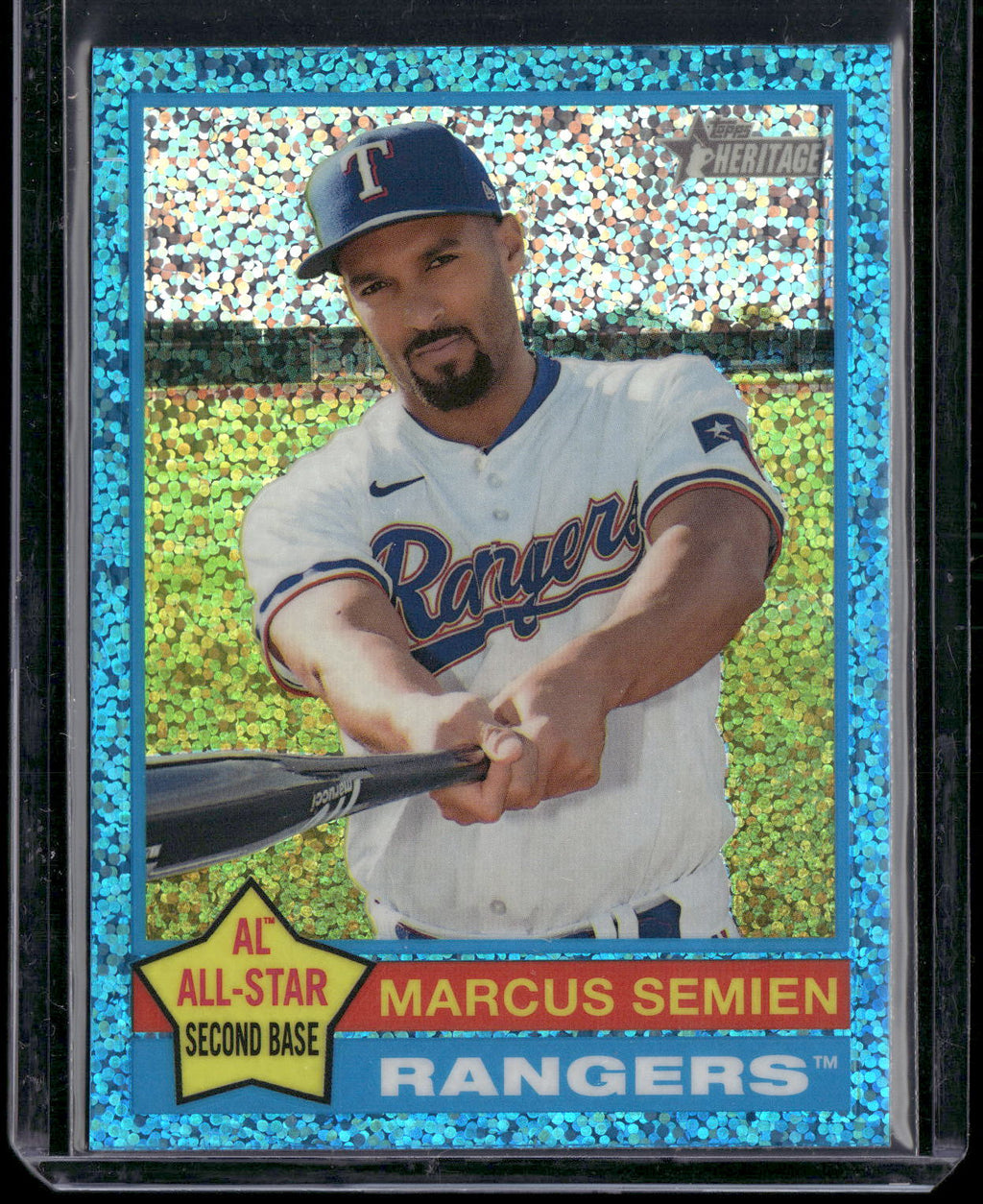 2025 Topps Heritage #400 Marcus Semien Chrome Light Blue Sparkle Refractor
