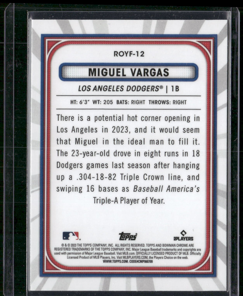 2023 Bowman #ROYF-12 Miguel Vargas Rookie of the Year Favorites