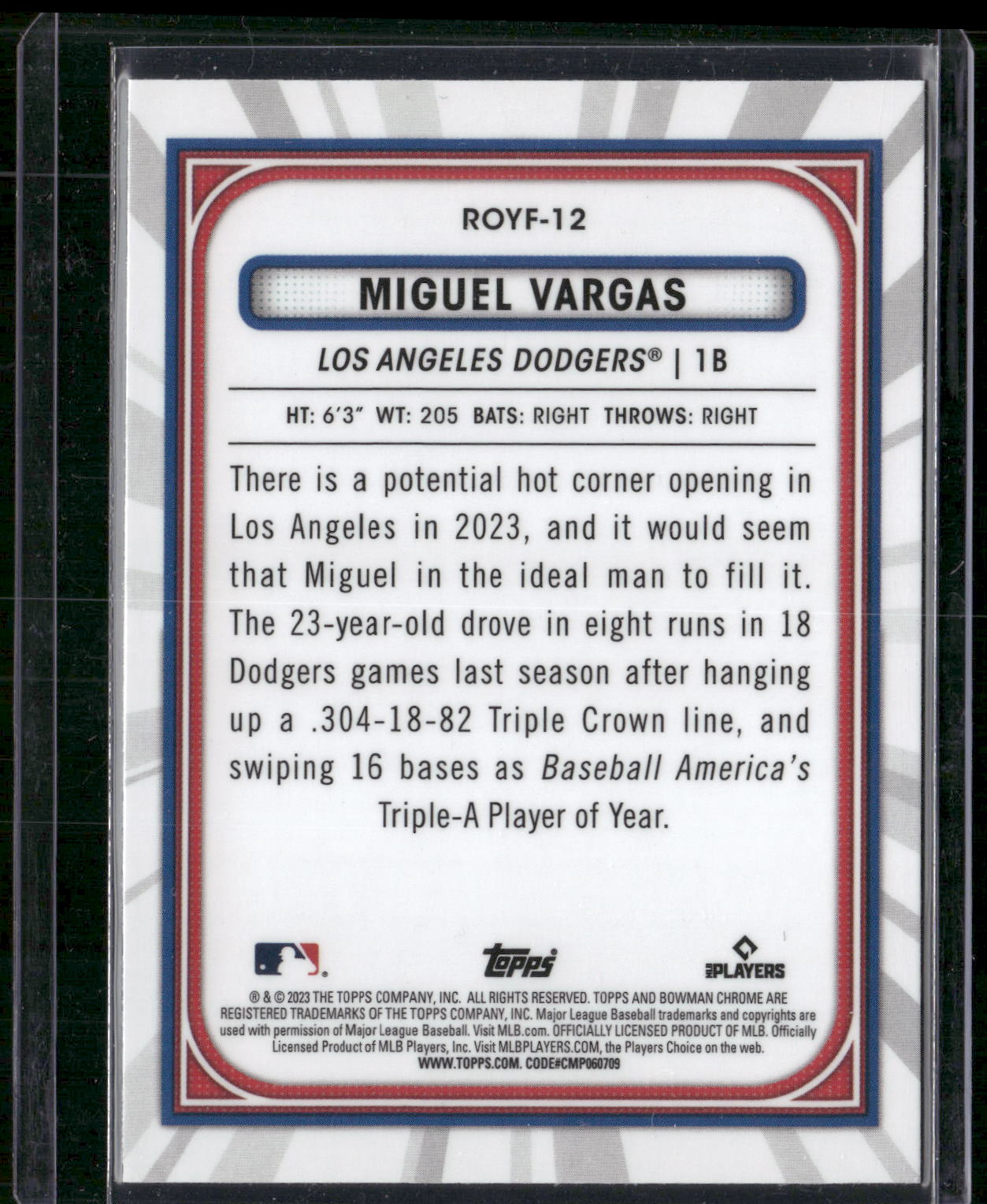 2023 Bowman #ROYF-12 Miguel Vargas Rookie of the Year Favorites