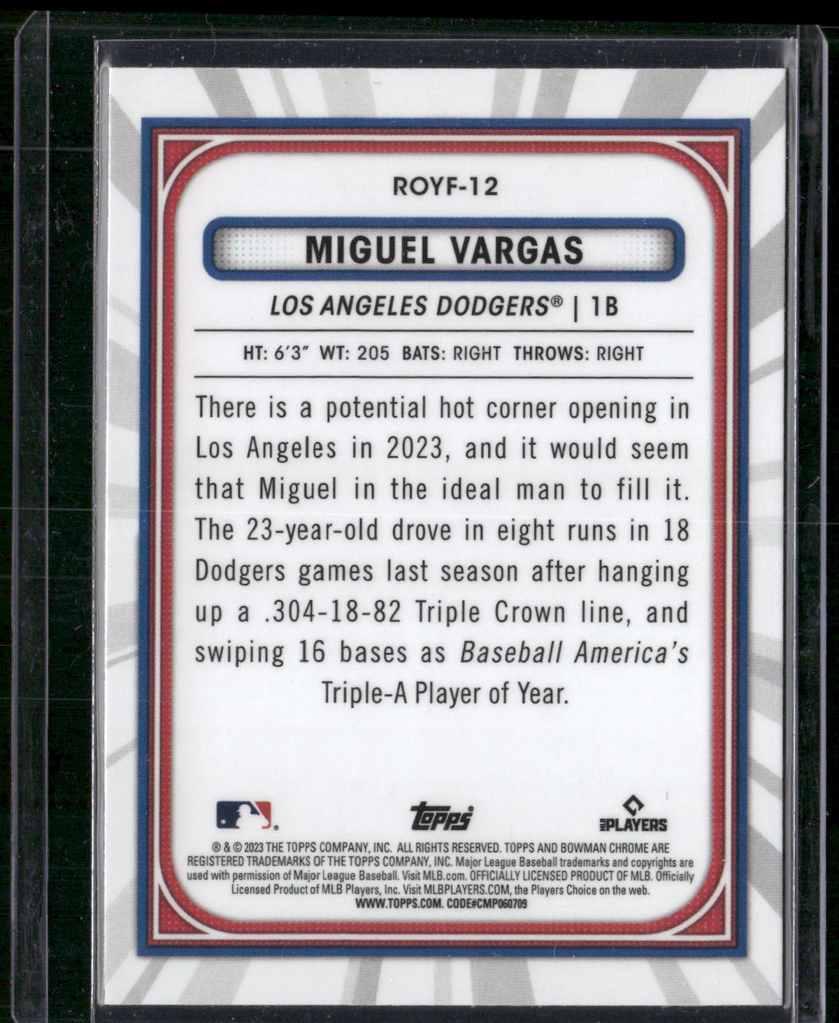 2023 Bowman #ROYF-12 Miguel Vargas Rookie of the Year Favorites