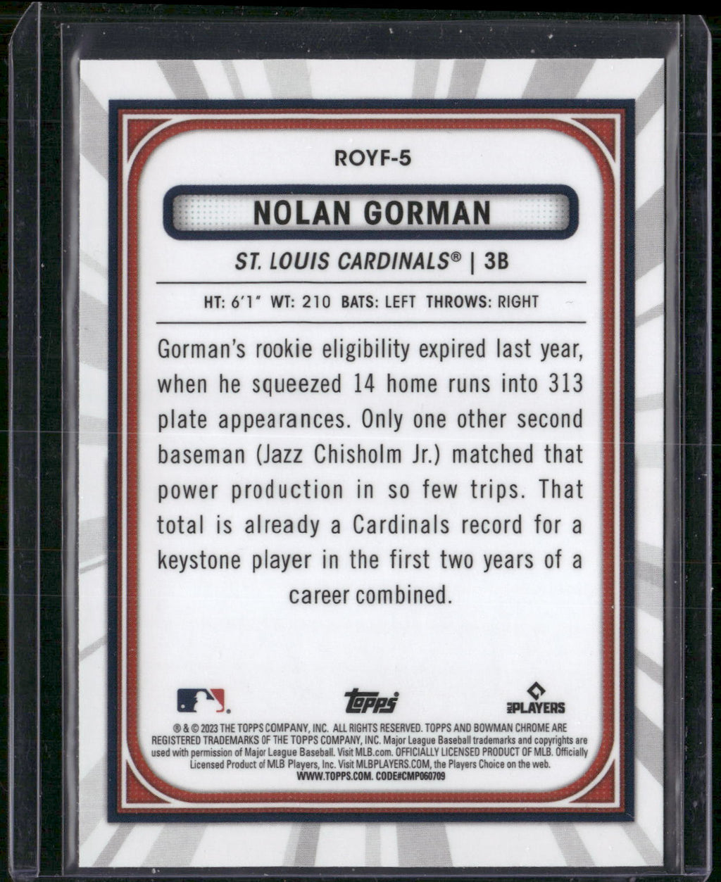 2023 Bowman #ROYF-5 Nolan Gorman Rookie of the Year Favorites