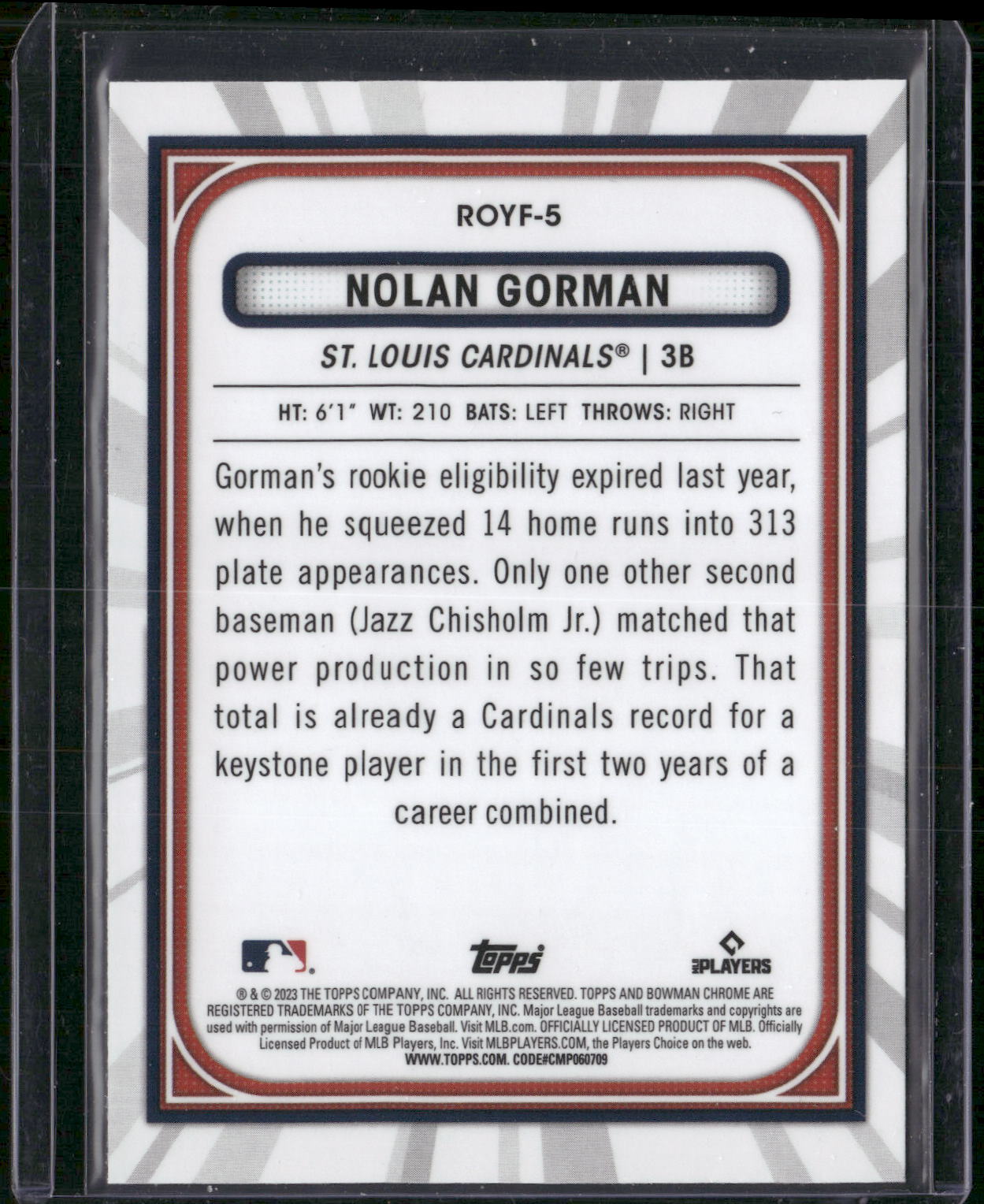 2023 Bowman #ROYF-5 Nolan Gorman Rookie of the Year Favorites