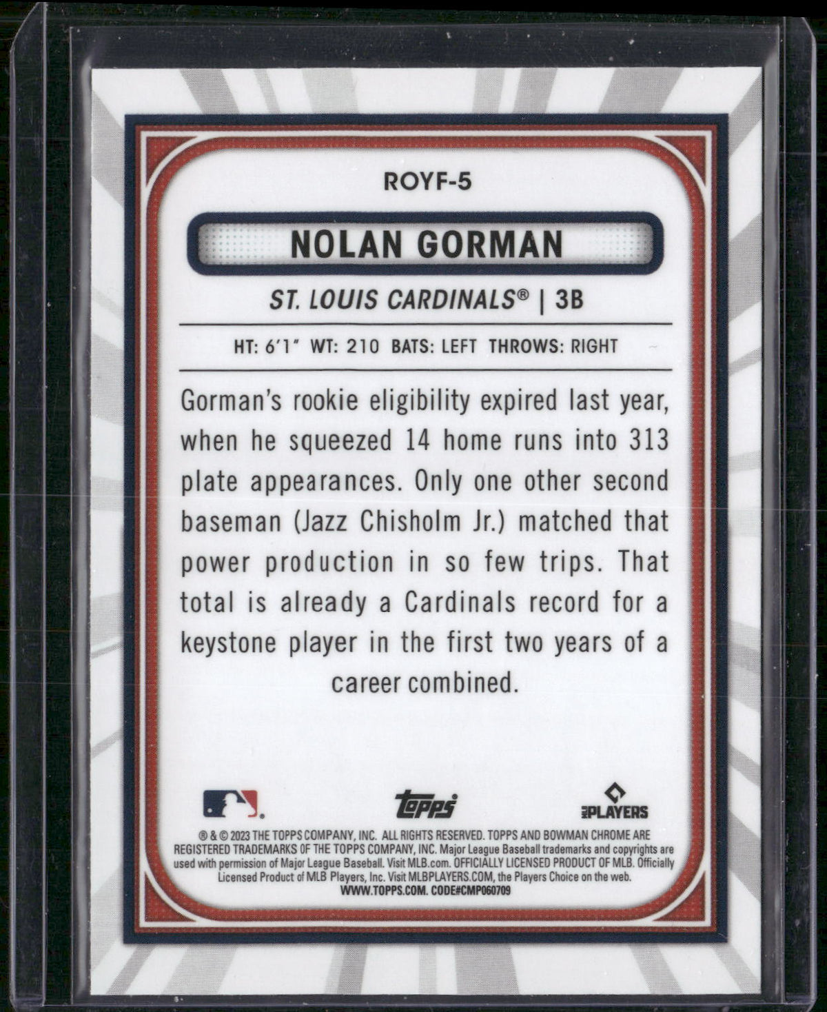 2023 Bowman #ROYF-5 Nolan Gorman Rookie of the Year Favorites