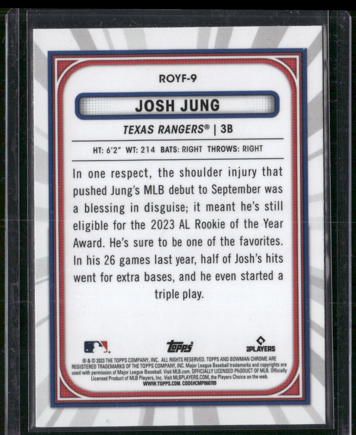 2023 Bowman #ROYF-9 Josh Jung Rookie of the Year Favorites