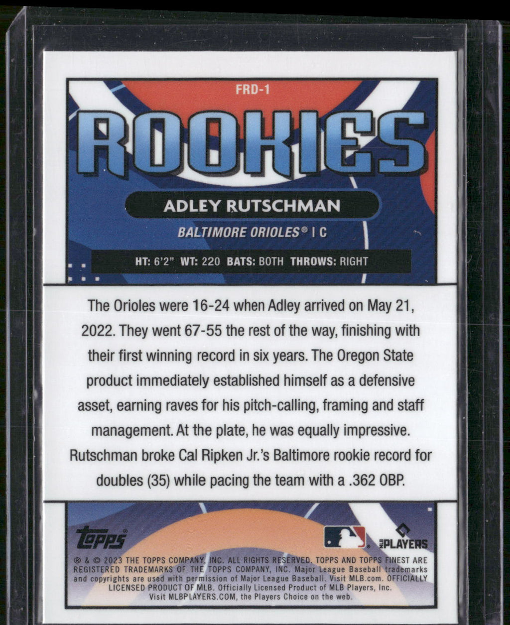 2023 Topps Finest Adley Rutschman Rookie RC FDR-1 Baltimore Orioles