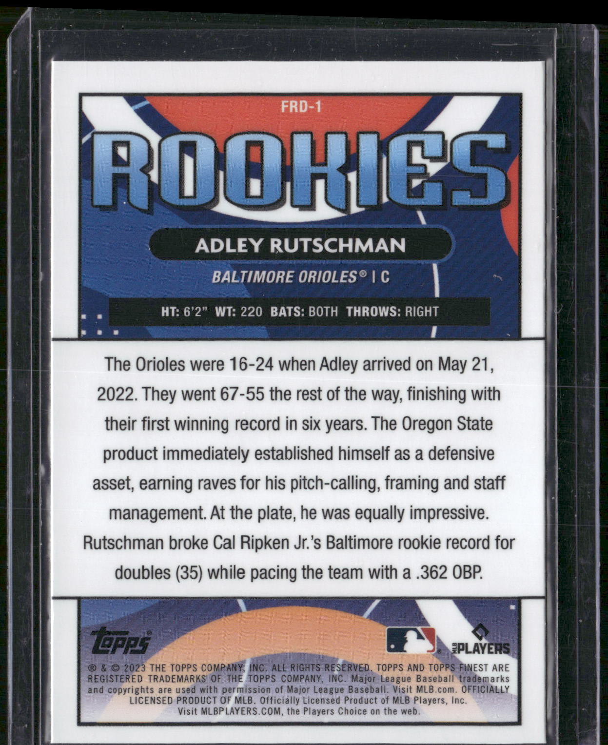 2023 Topps Finest Adley Rutschman Rookie RC FDR-1 Baltimore Orioles