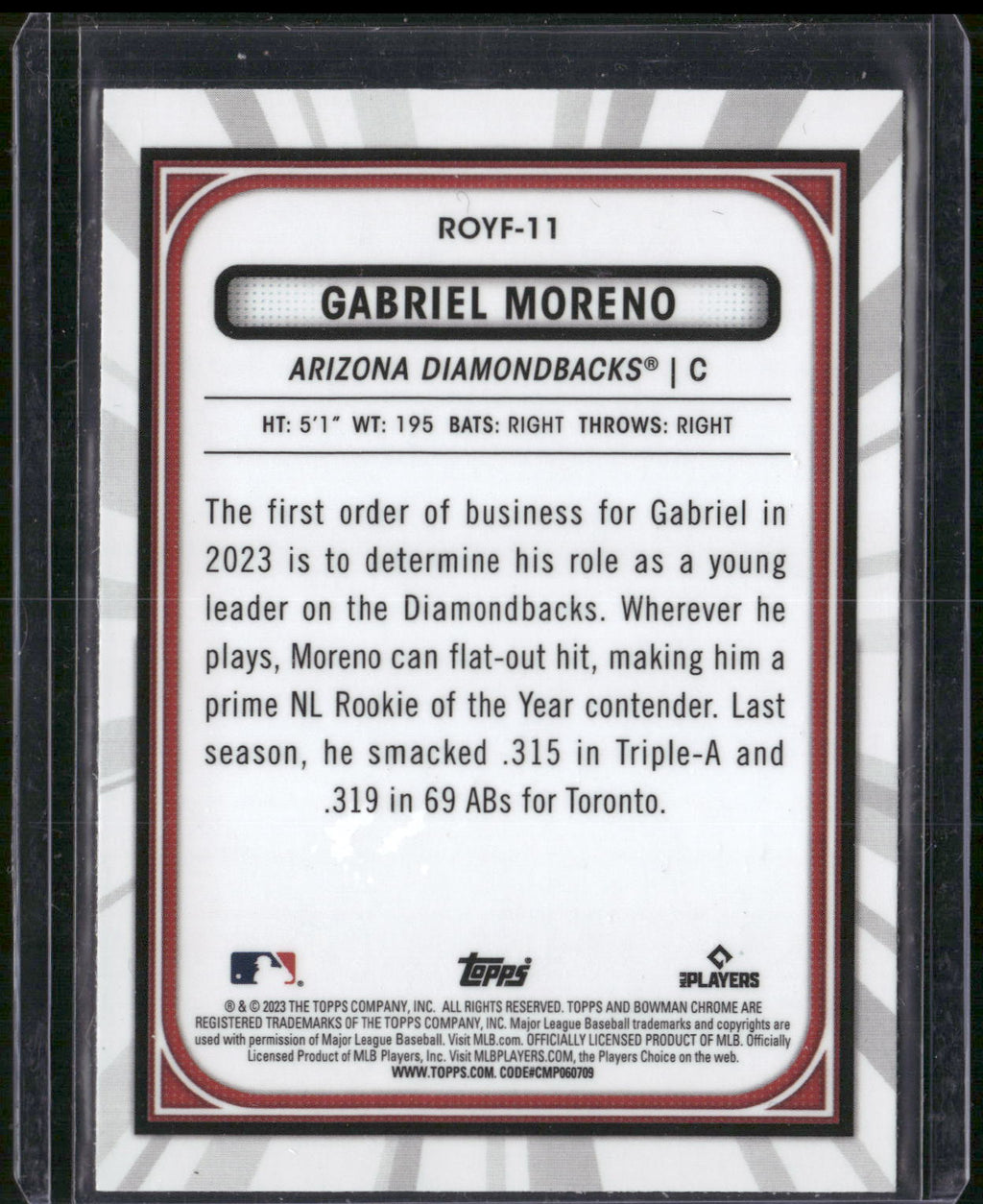 2023 Bowman #ROYF-11 Gabriel Moreno Rookie of the Year Favorites