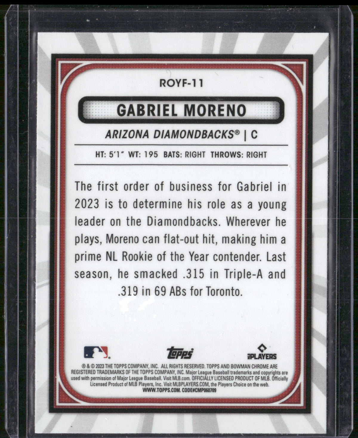 2023 Bowman #ROYF-11 Gabriel Moreno Rookie of the Year Favorites