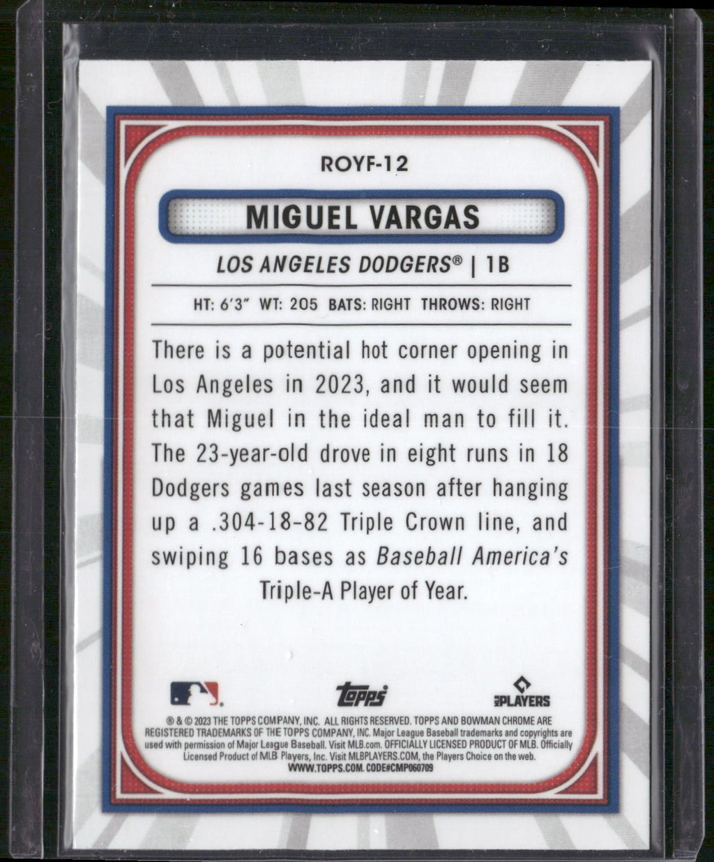 2023 Bowman #ROYF-12 Miguel Vargas Rookie of the Year Favorites