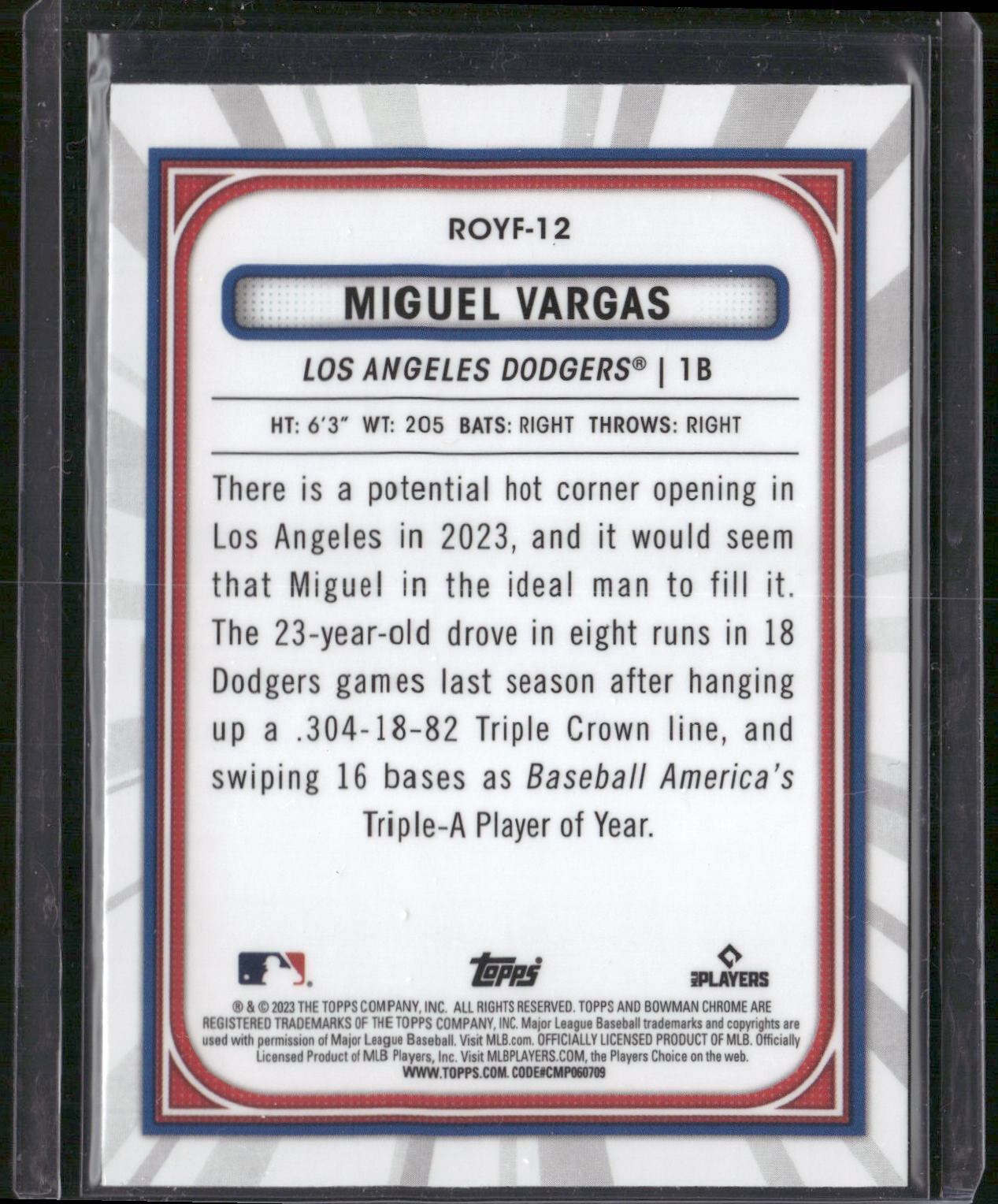 2023 Bowman #ROYF-12 Miguel Vargas Rookie of the Year Favorites