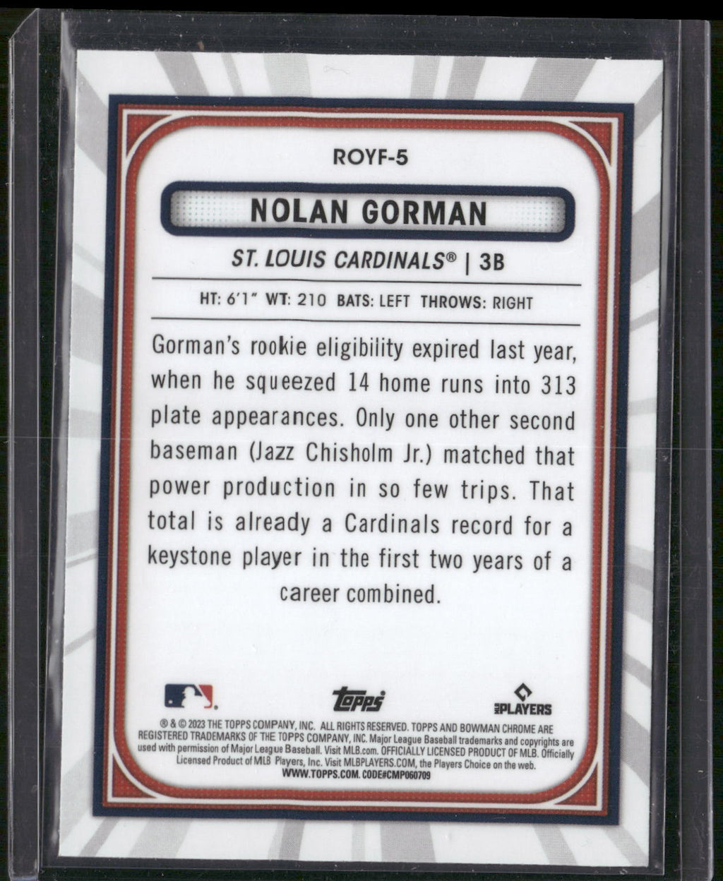 2023 Bowman #ROYF-5 Nolan Gorman Rookie of the Year Favorites
