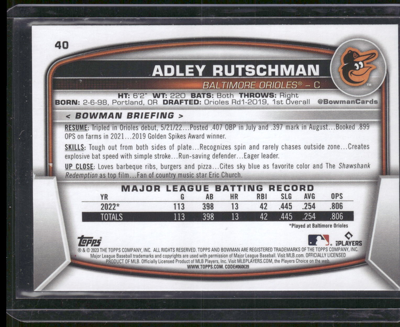 2023 Bowman #40 Adley Rutschman
