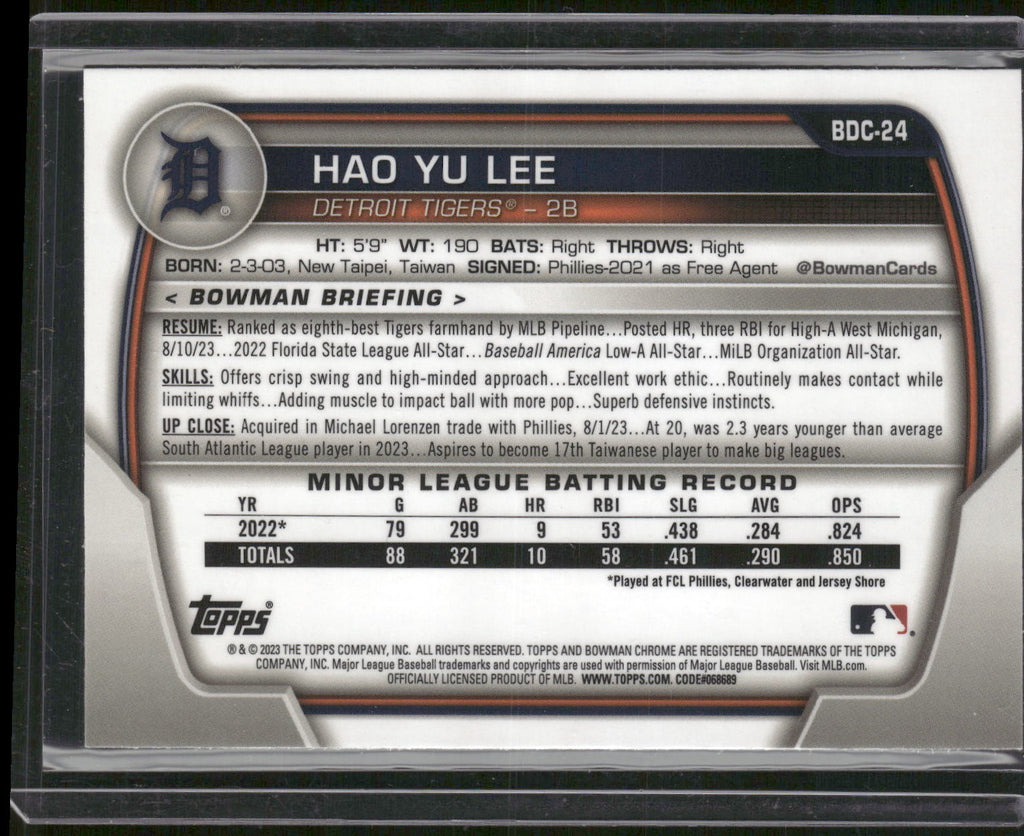2023 Bowman Draft #BDC-24 Hao Yu Lee Chrome Refractor