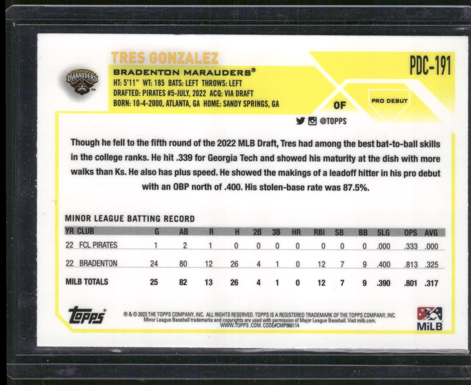 2023 Topps Pro Debut #PDC-191 Tres Gonzalez Chrome