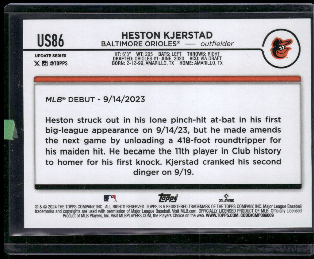 2024 Topps Update #US86 Heston Kjerstad