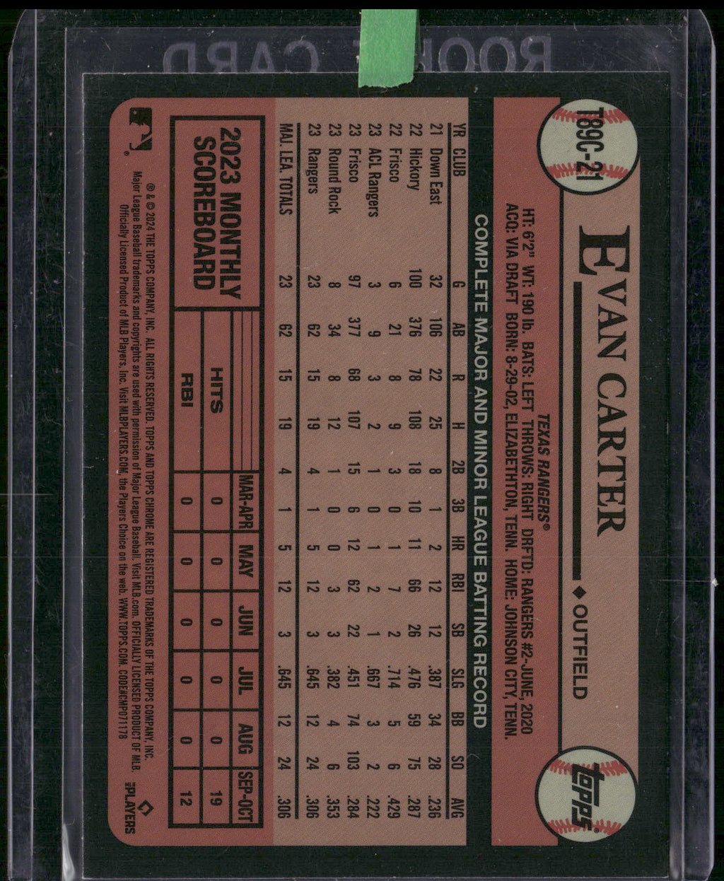 2024 Topps #T89C-21 Evan Carter 1989 Topps Baseball 35th Anniversary Chrome