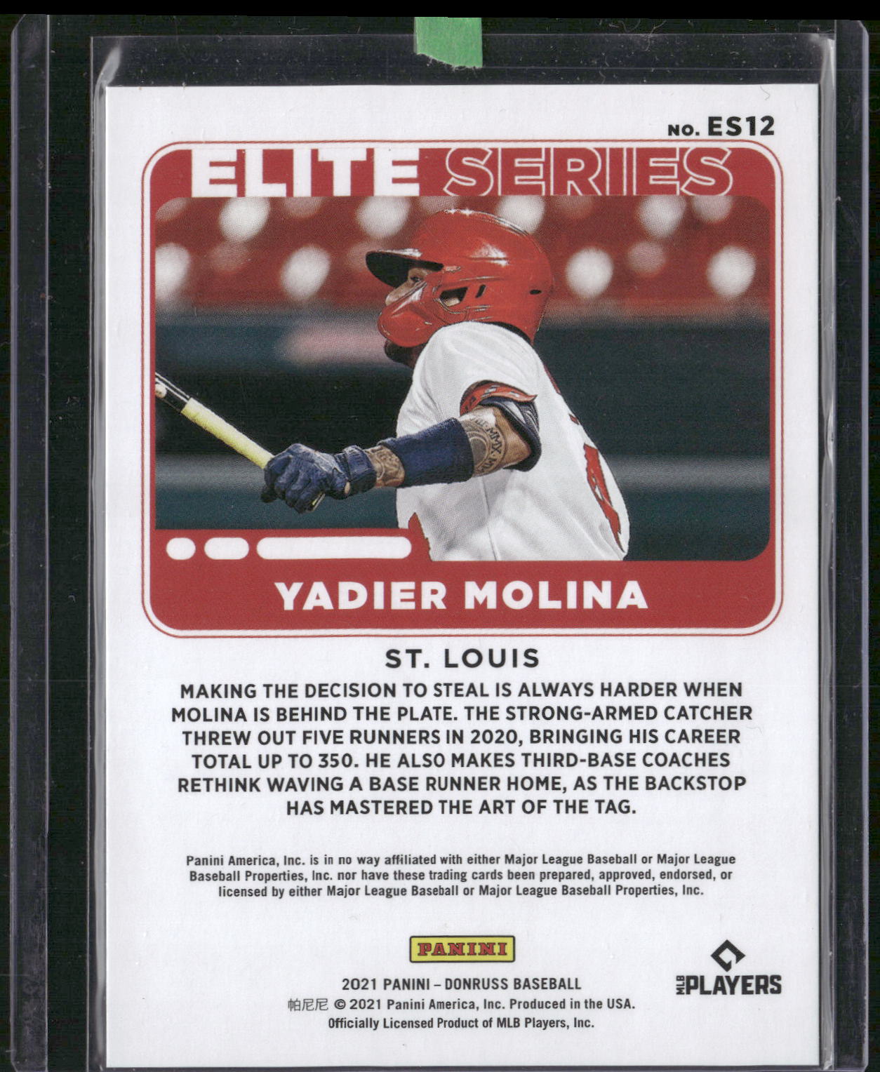 2021 Donruss #ES12 Yadier Molina Elite Series Silver #/349