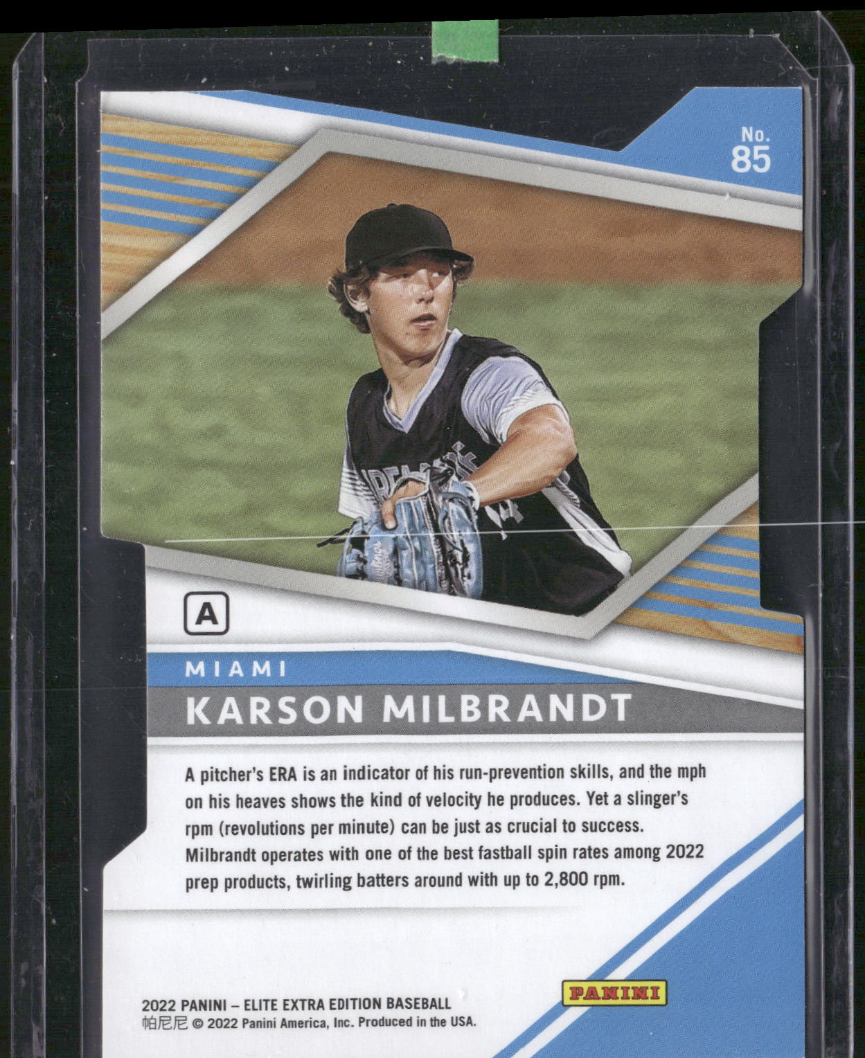 2022 Panini Elite Extra Edition #85 Karson Milbrandt Prime #s A Die Cut #/90