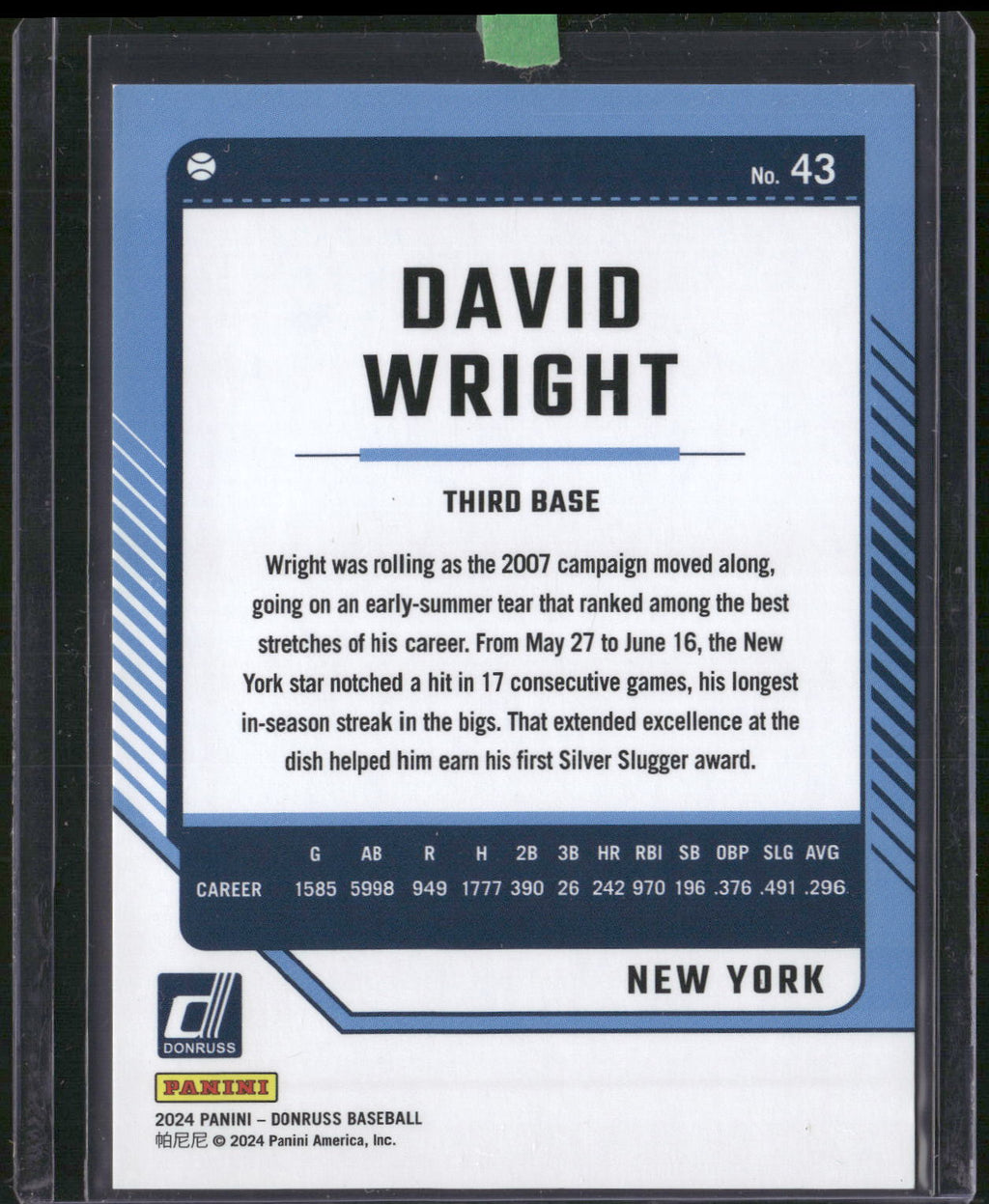 2024 Donruss #43 David Wright Orange Laser #/299