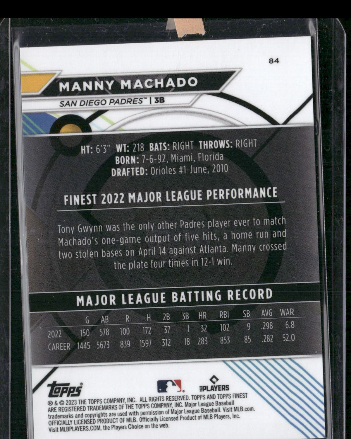2023 Finest #84 Manny Machado Lava #/100