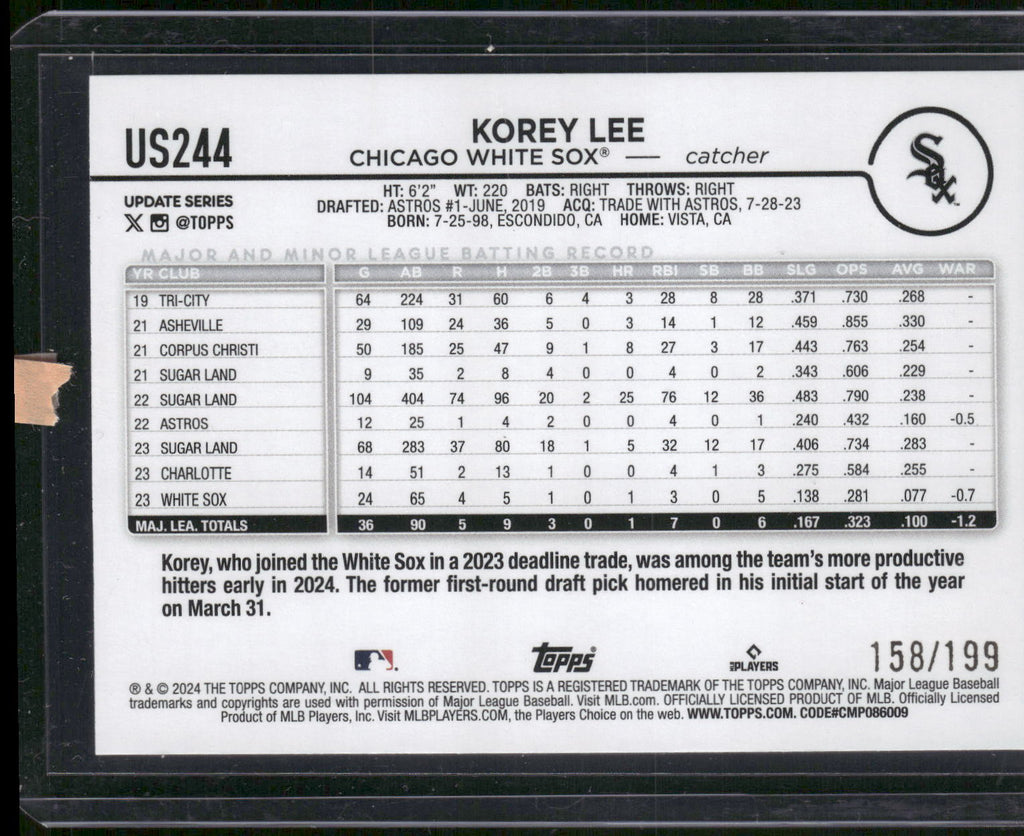 2024 Topps Update #US244 Korey Lee Red Crackle Foilboard #/199