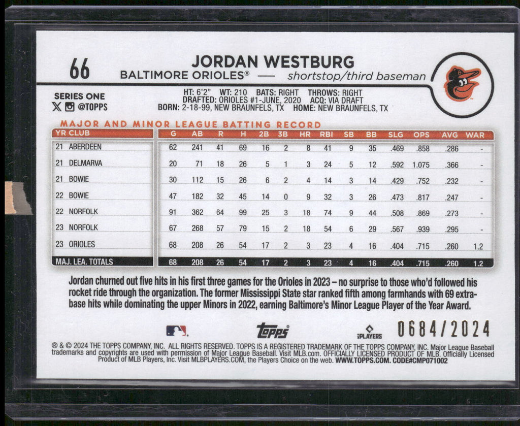 2024 Topps #66 Jordan Westburg Gold #/2024