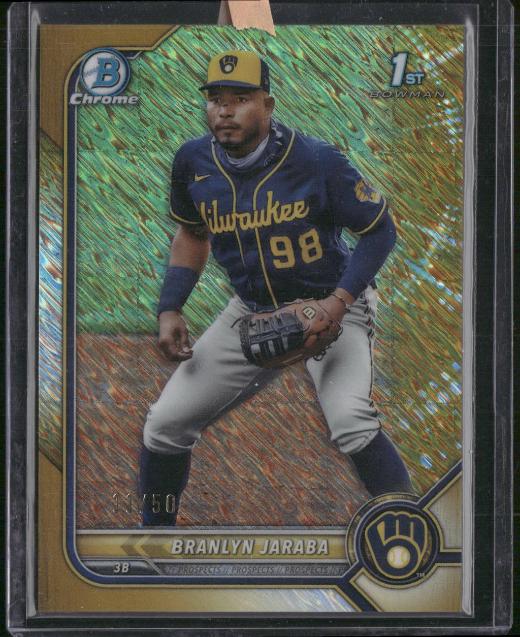 2022 Bowman #BCP-15 Branlyn Jaraba Chrome Prospects Gold Shimmer Refractors #/50