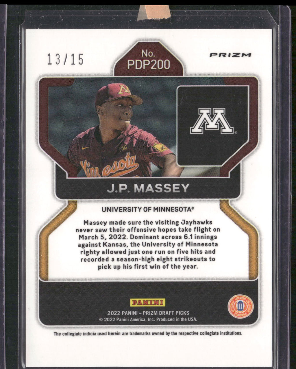 2022 Panini Prizm Draft Picks #PDP200 JP Massey Blue Kaleidoscope SN/15