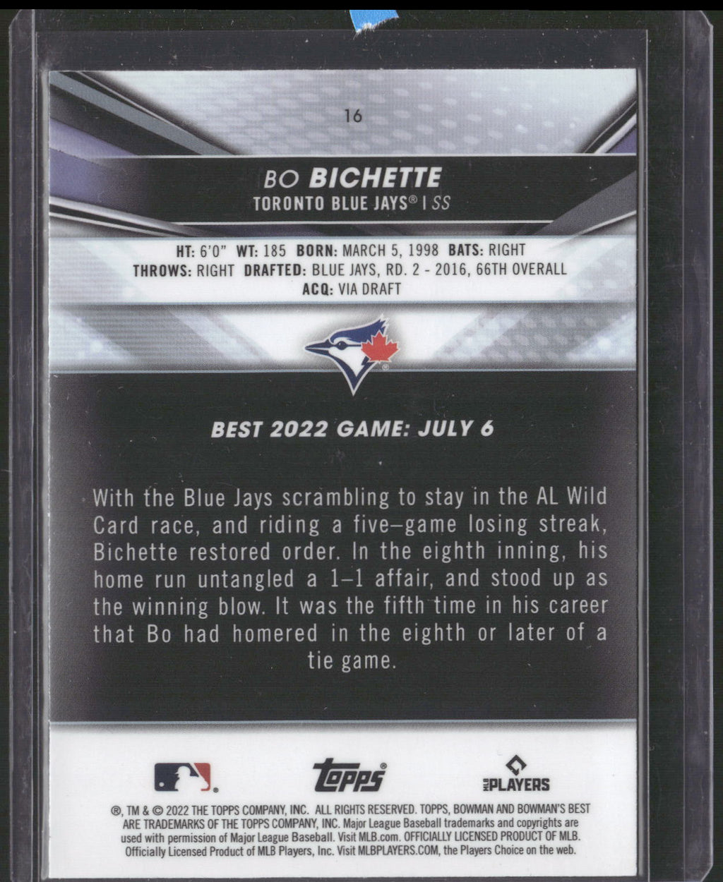 2022 Bowman's Best #16 Bo Bichette