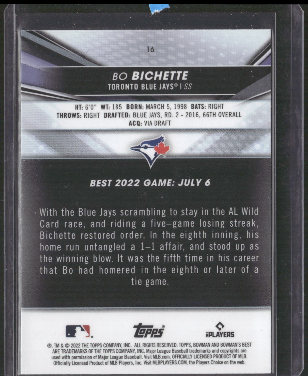 2022 Bowman's Best #16 Bo Bichette