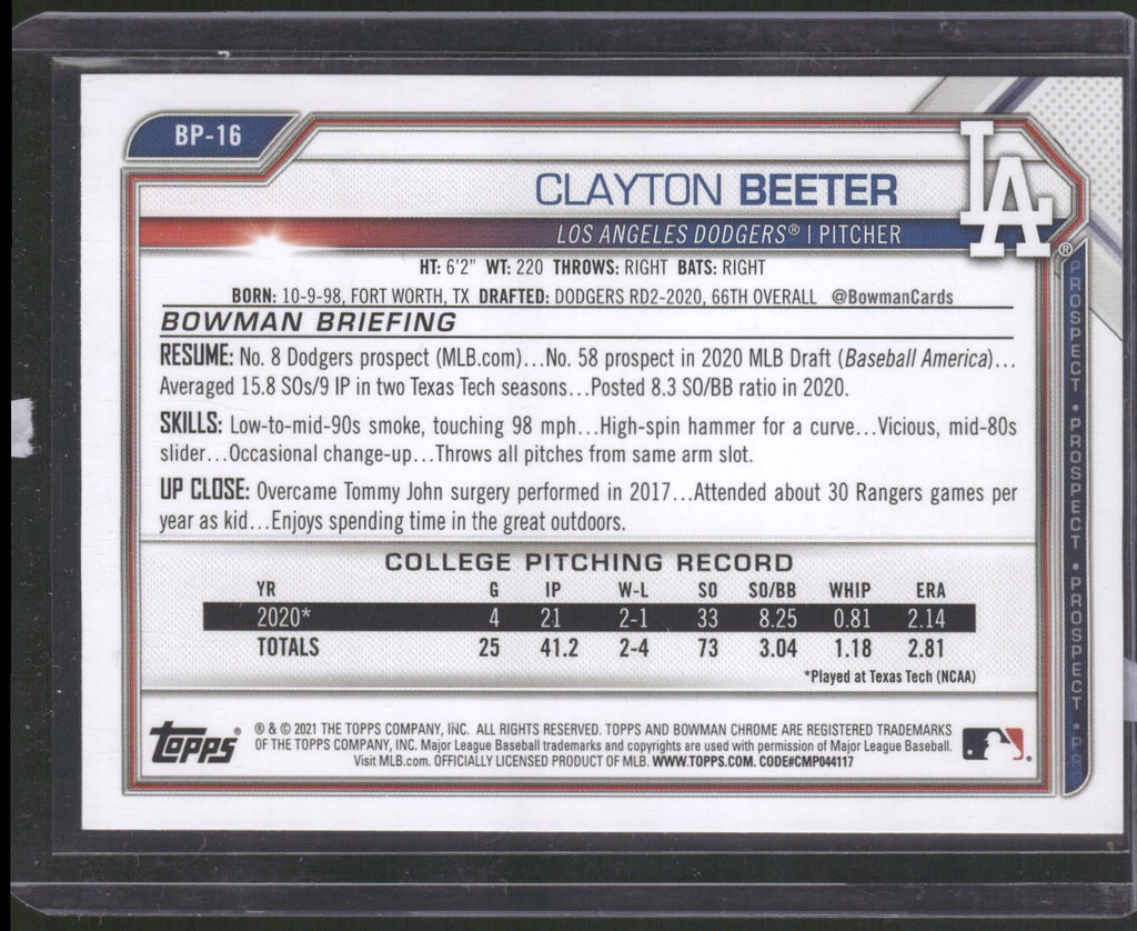 2021 Bowman #BP-16 Clayton Beeter Prospects Camo