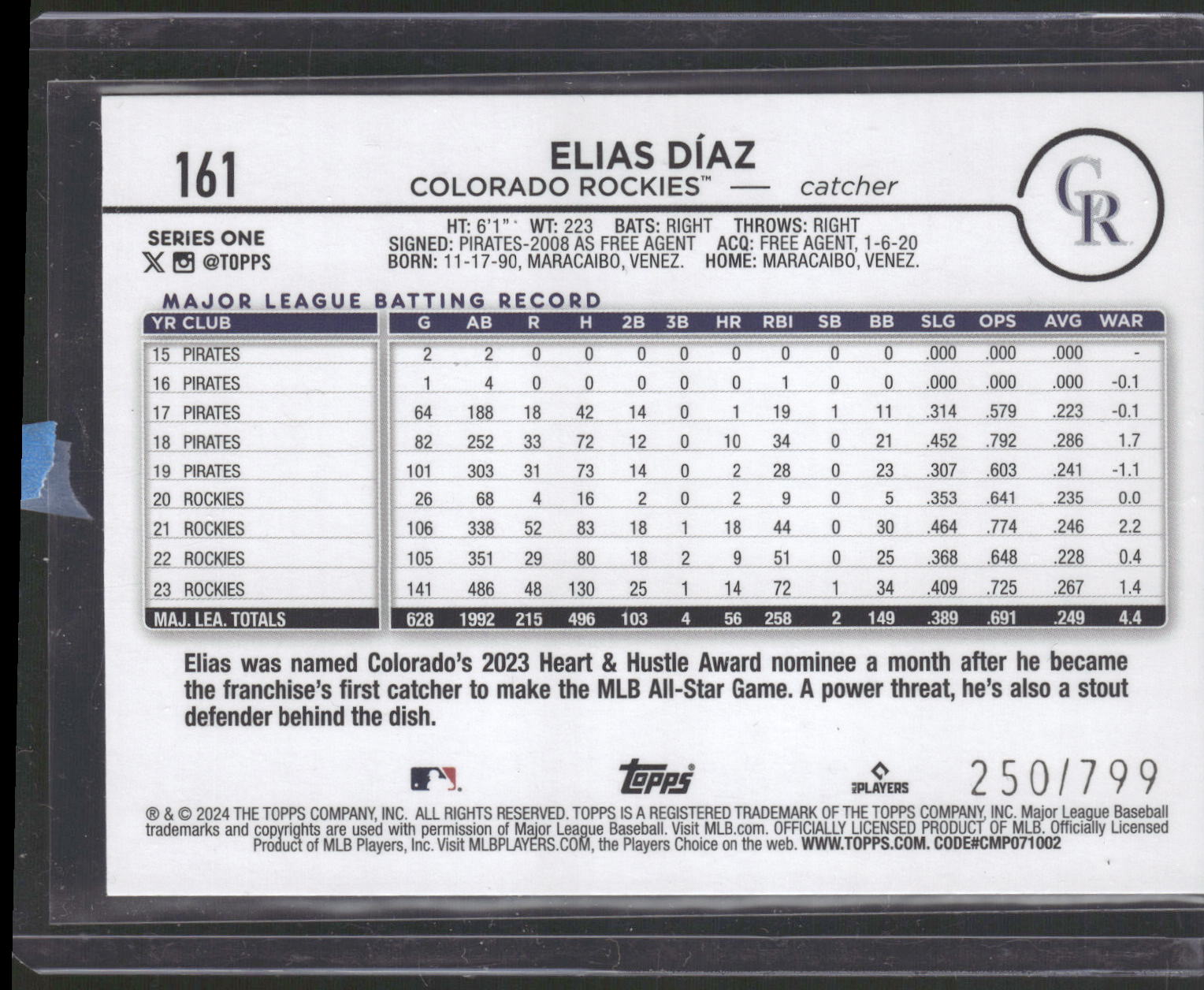 2024 Topps #161 Elias Díaz Purple Holofoil #/799