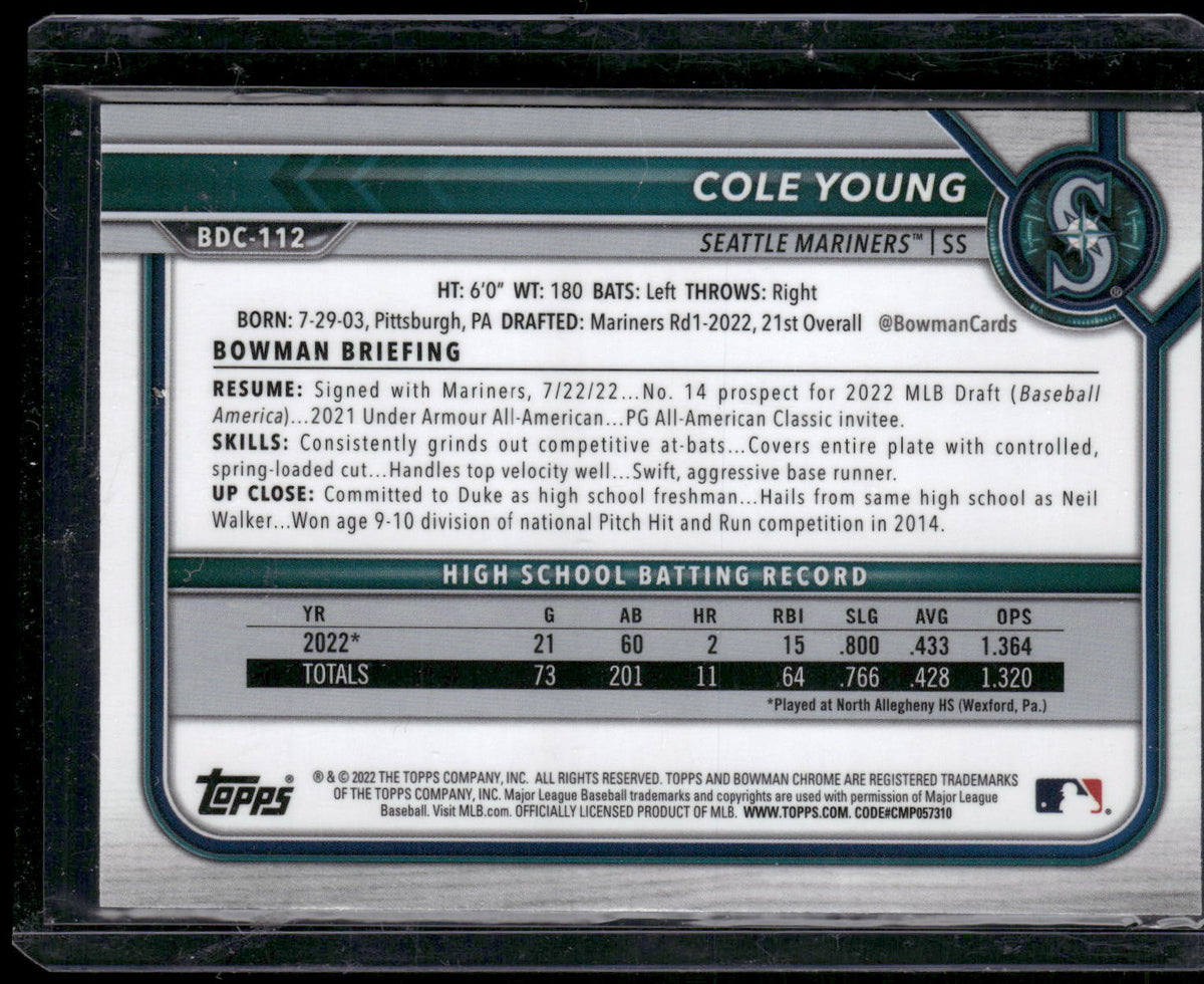 2022 Bowman Draft #BDC-112 Cole Young Chrome