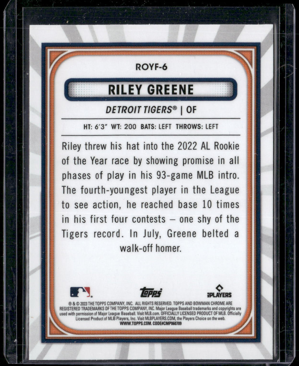 2023 Bowman #ROYF-6 Riley Greene Rookie of the Year Favorites