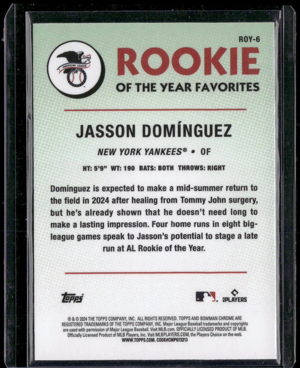 2024 Bowman #ROY-6 Jasson Dominguez Rookie of the Year Favorites