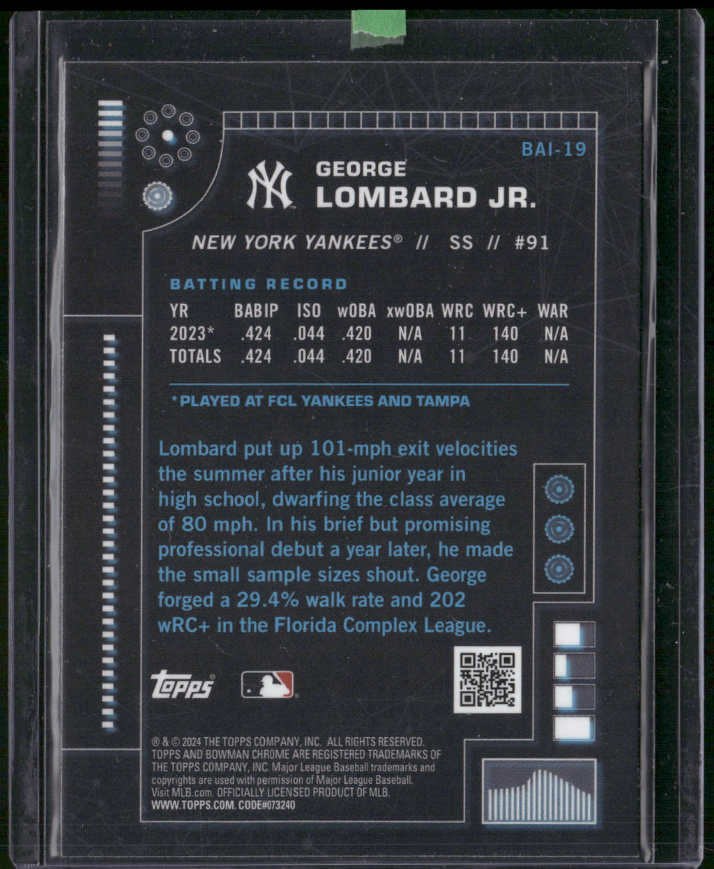 2024 Bowman #BAI-19 George Lombard Jr. Bowman A.I.