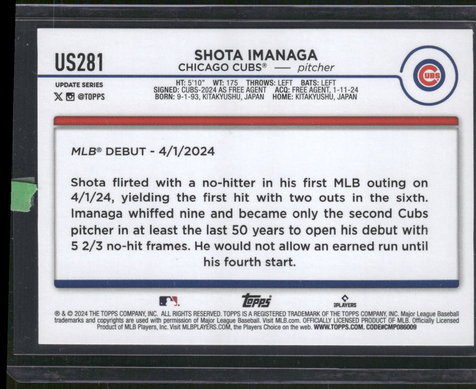 2024 Topps Update #US281 Shota Imanaga