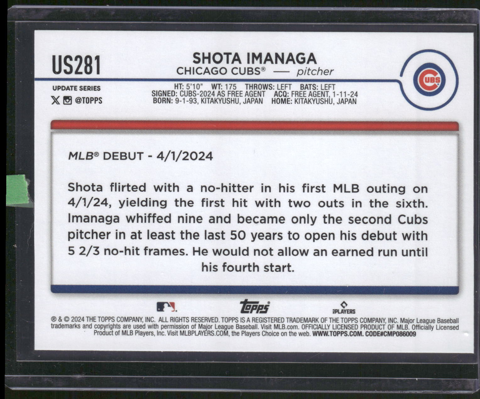 2024 Topps Update #US281 Shota Imanaga