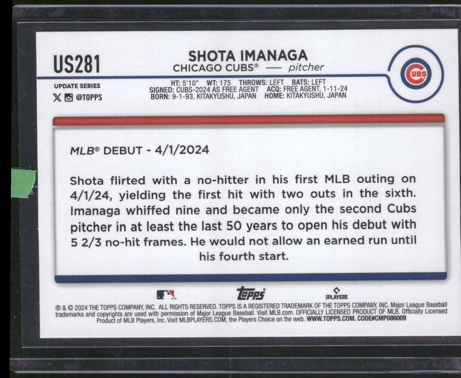2024 Topps Update #US281 Shota Imanaga