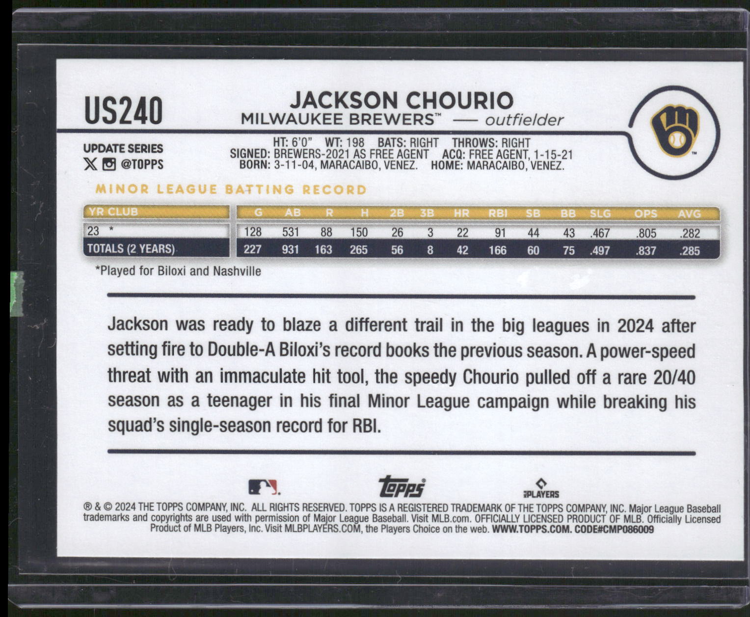 2024 Topps Update #US240 Jackson Chourio