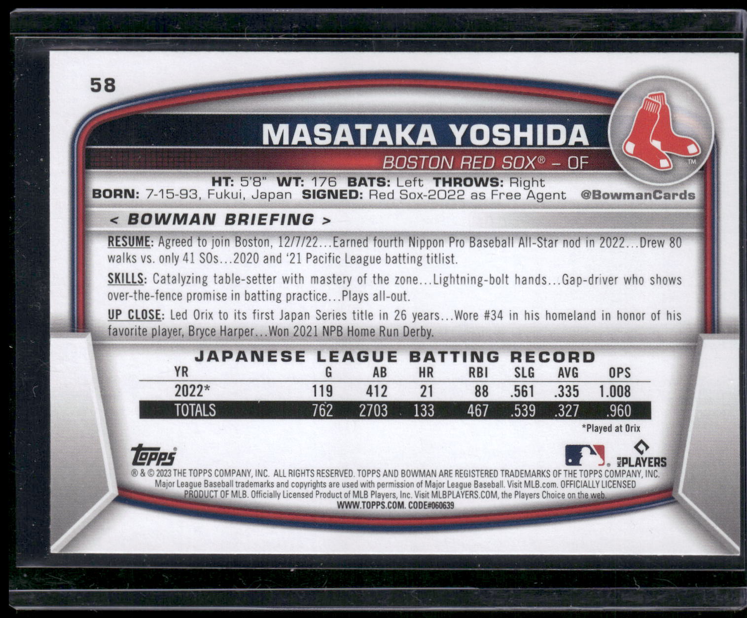 2023 Bowman #58 Masataka Yoshida