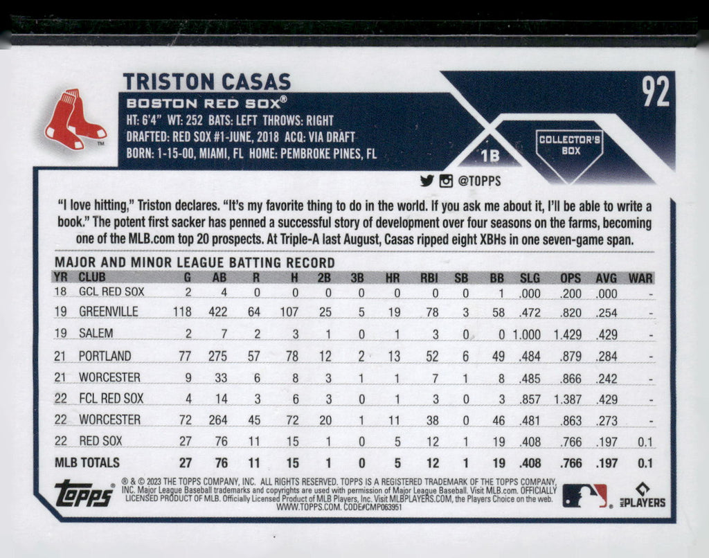 2023 Topps Chrome #174 Triston Casas Refractors