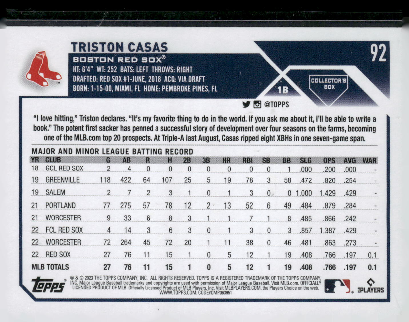 2023 Topps Chrome #174 Triston Casas Refractors