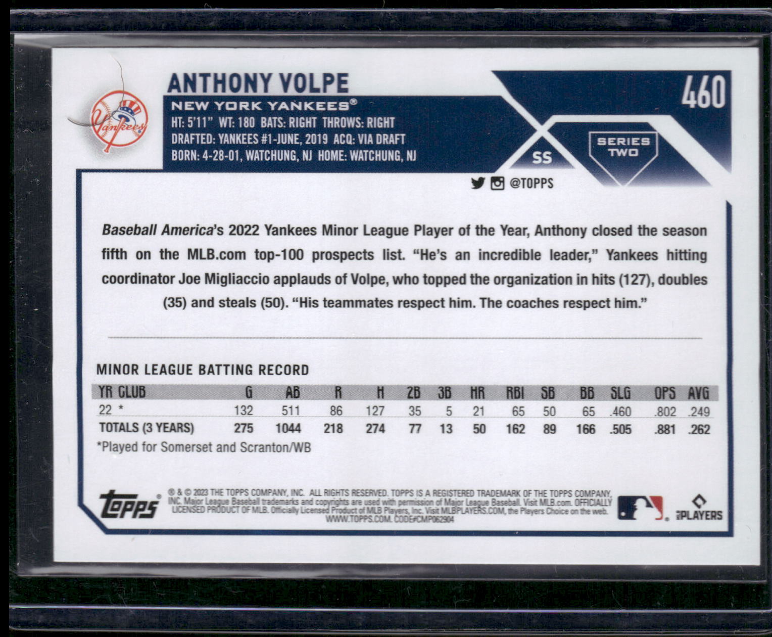 2023 Topps #460 Anthony Volpe
