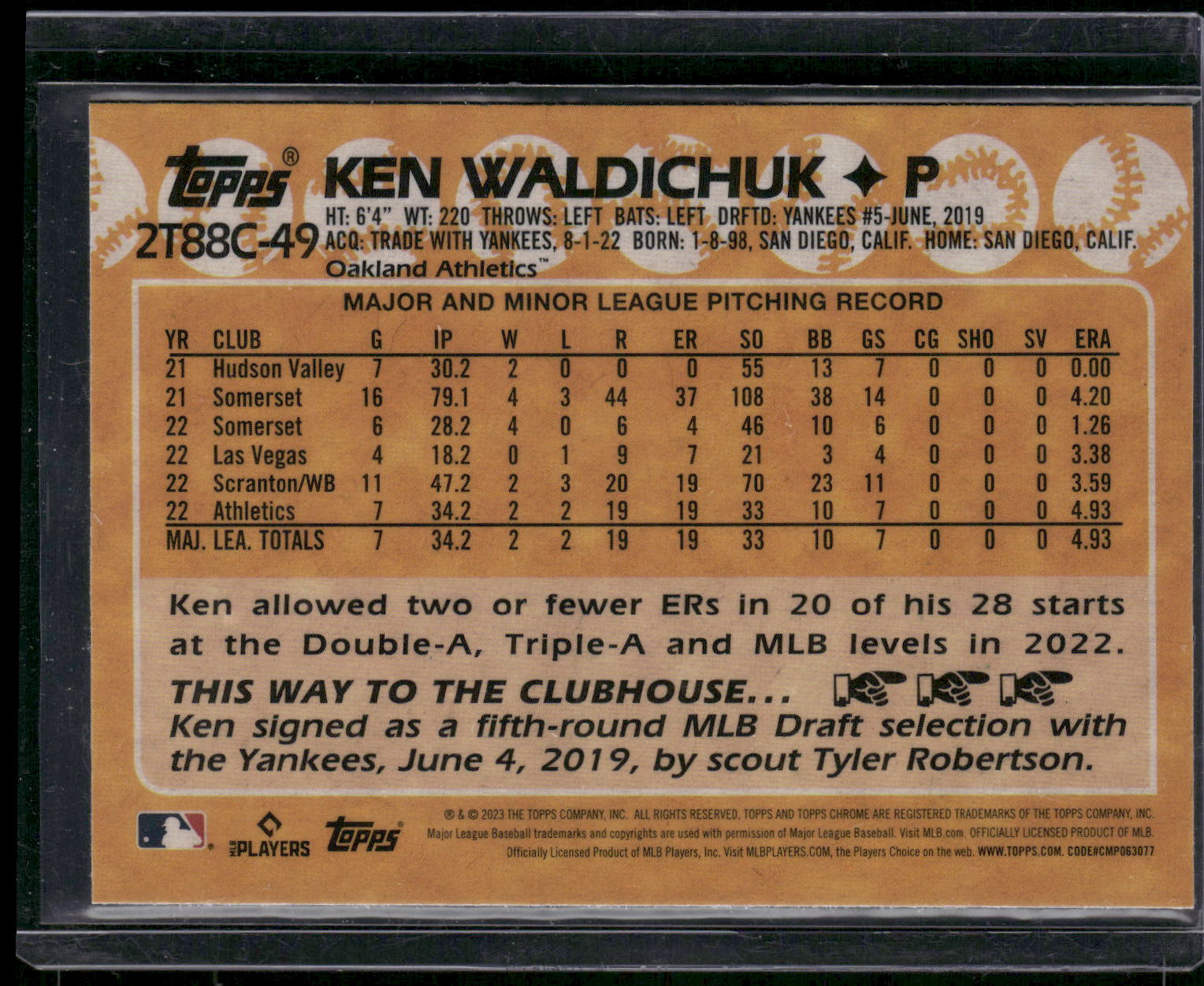 2023 Topps #2T88C-49 Ken Waldichuk 1988 Topps Baseball 35th Anniversary Chrome