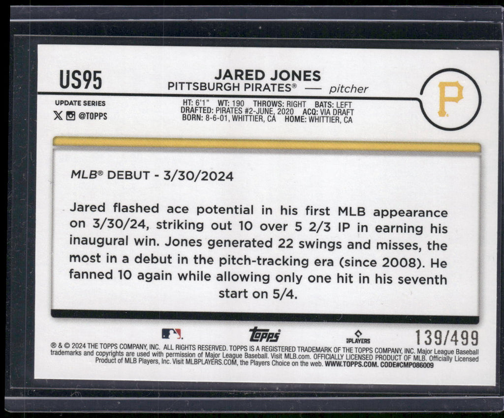 2024 Topps Chrome Update #USC43 Jared Jones Green Refractors #/499