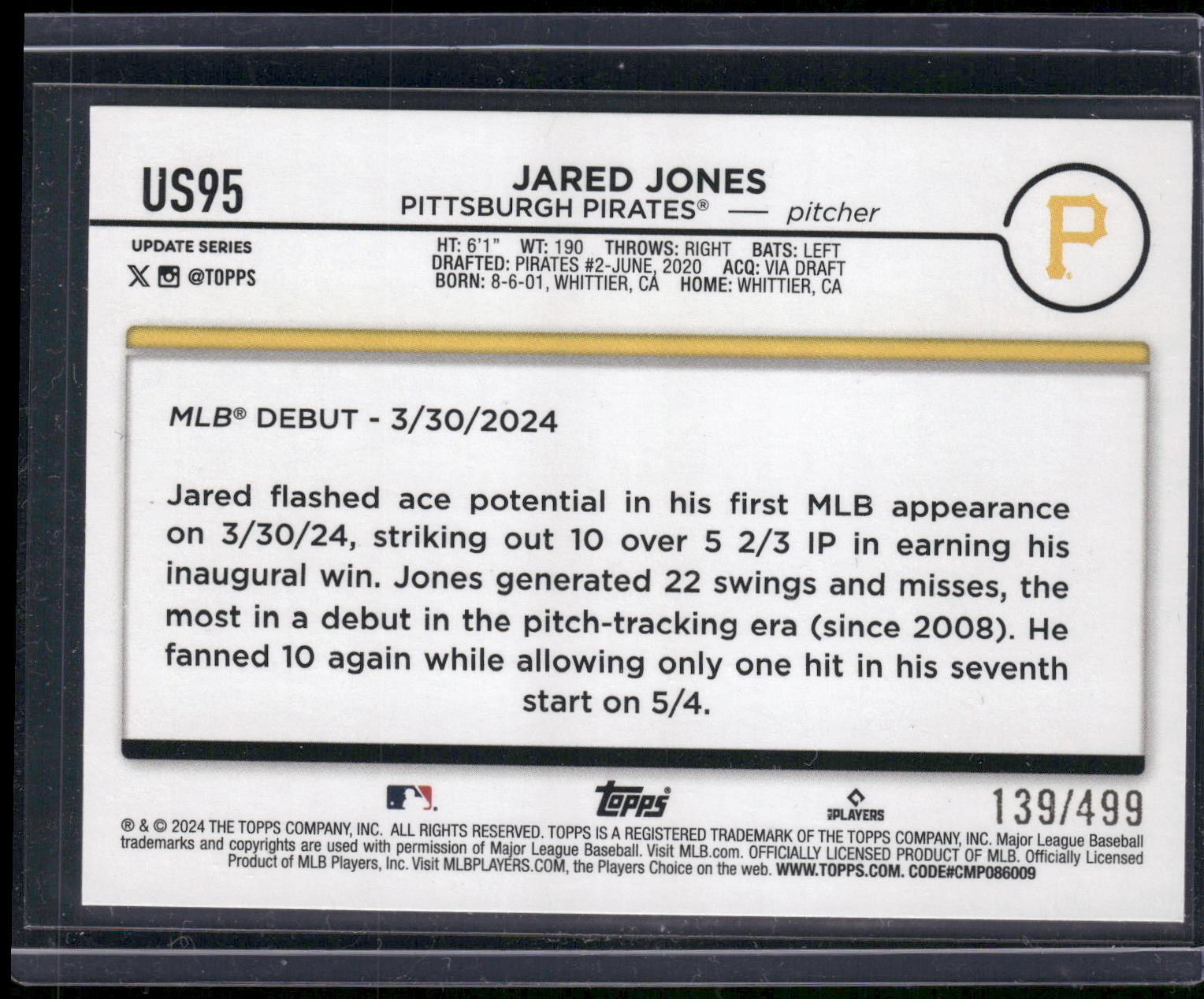 2024 Topps Chrome Update #USC43 Jared Jones Green Refractors #/499