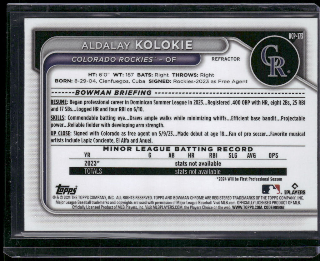 2024 Bowman Chrome #BCP-173 Aldalay Kolokie Prospects Refractors #/499